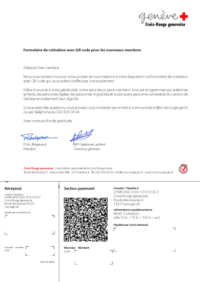 Formulaire de cotisation avec QR code pour les nouveaux membres