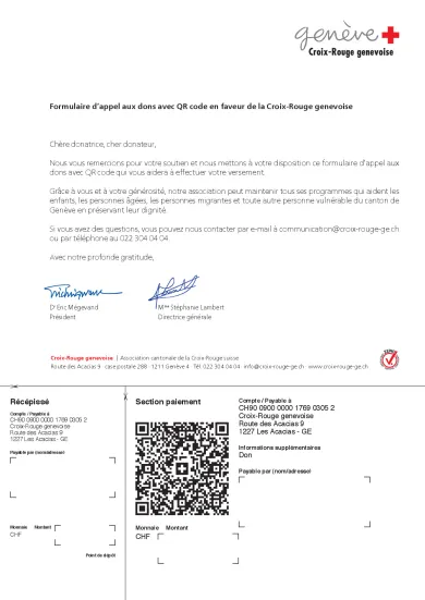Formulaire d'appel aux dons avec QR code CRG